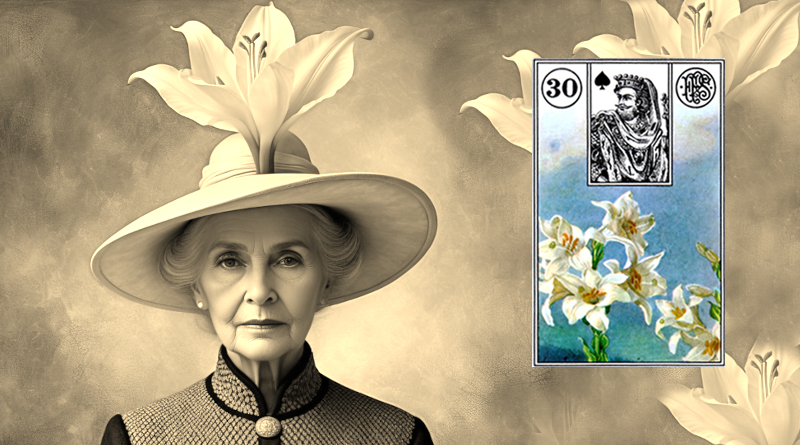 Lenormand Card Meanings – Lily card with white lily flower symbolizing maturity and calm.